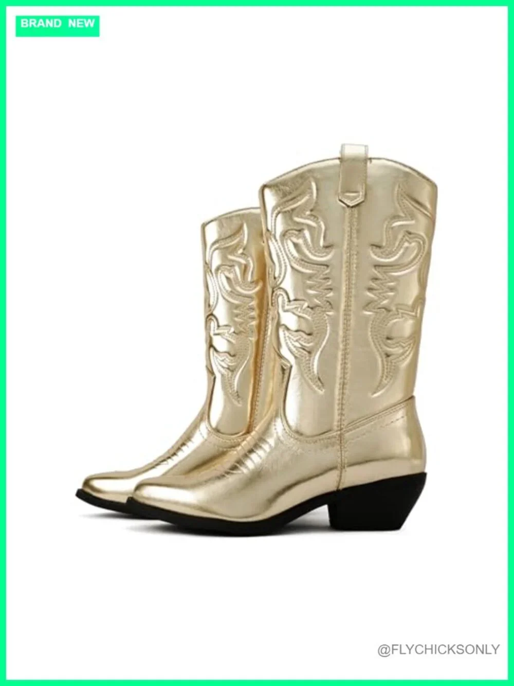 Western Cowboy Boots with Stitched Detailing Pointed Toe Low Block Heel